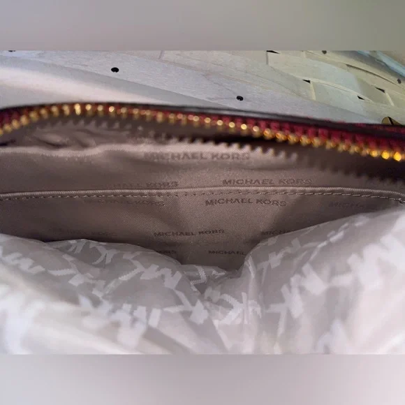 Michael Kors LG Frame Out Item Cherry Red Cross Grain Leather Crossbody Bag - Picture 12 of 16